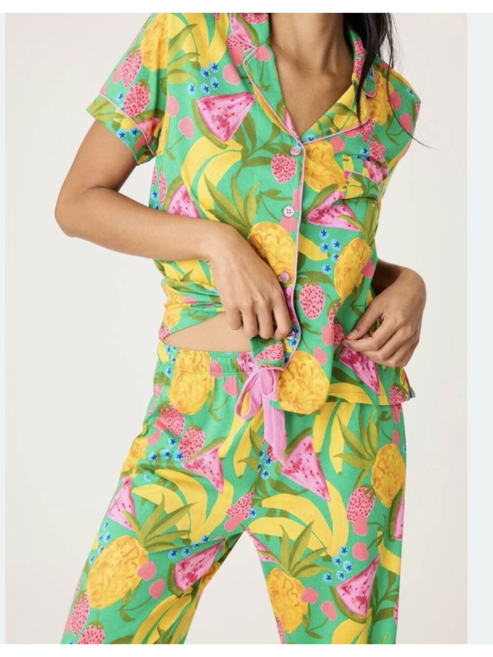 PJ Salvage Womens Short Sleeved Whimsey Fruit Pajama Set Size Large Vibrant - Picture 2 of 8